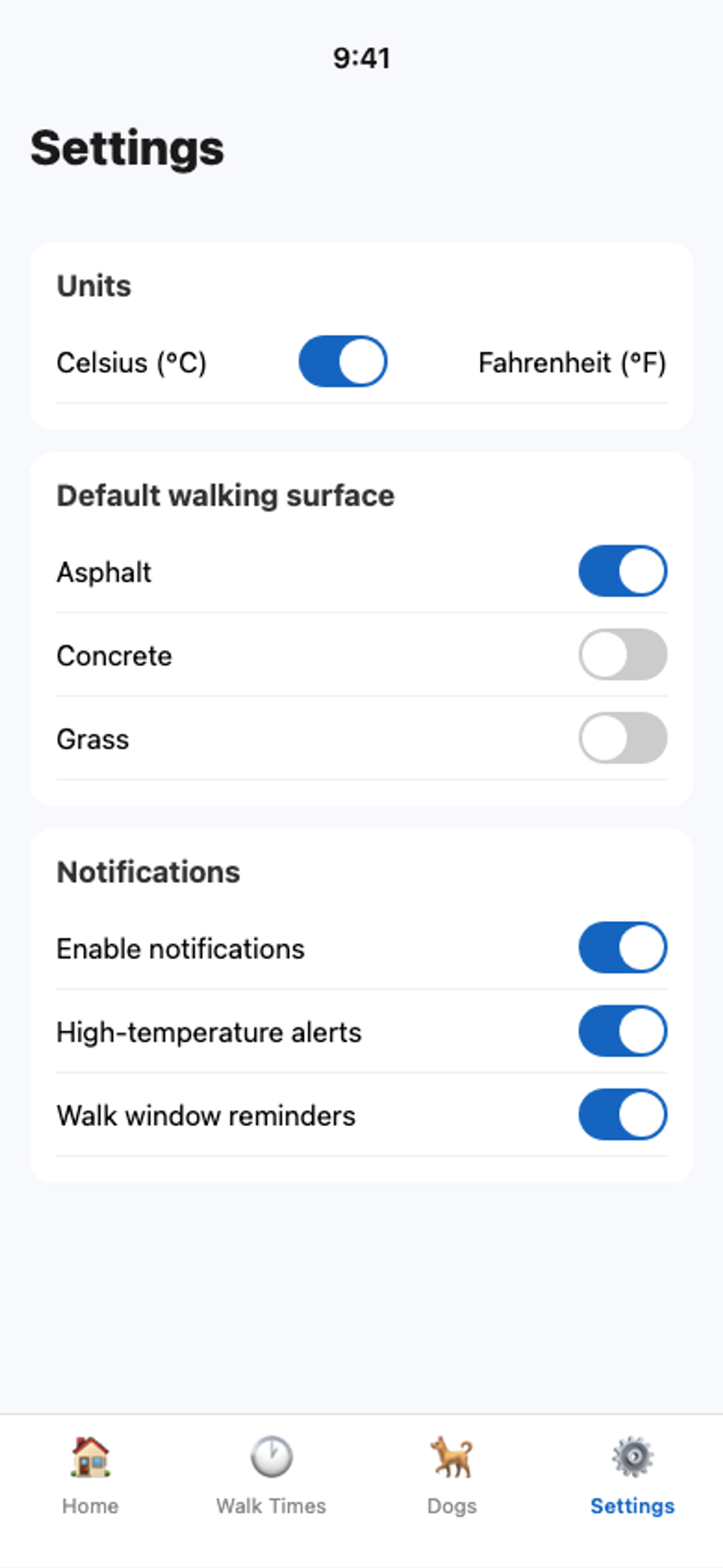 All walking surfaces, units, and smart alerts
